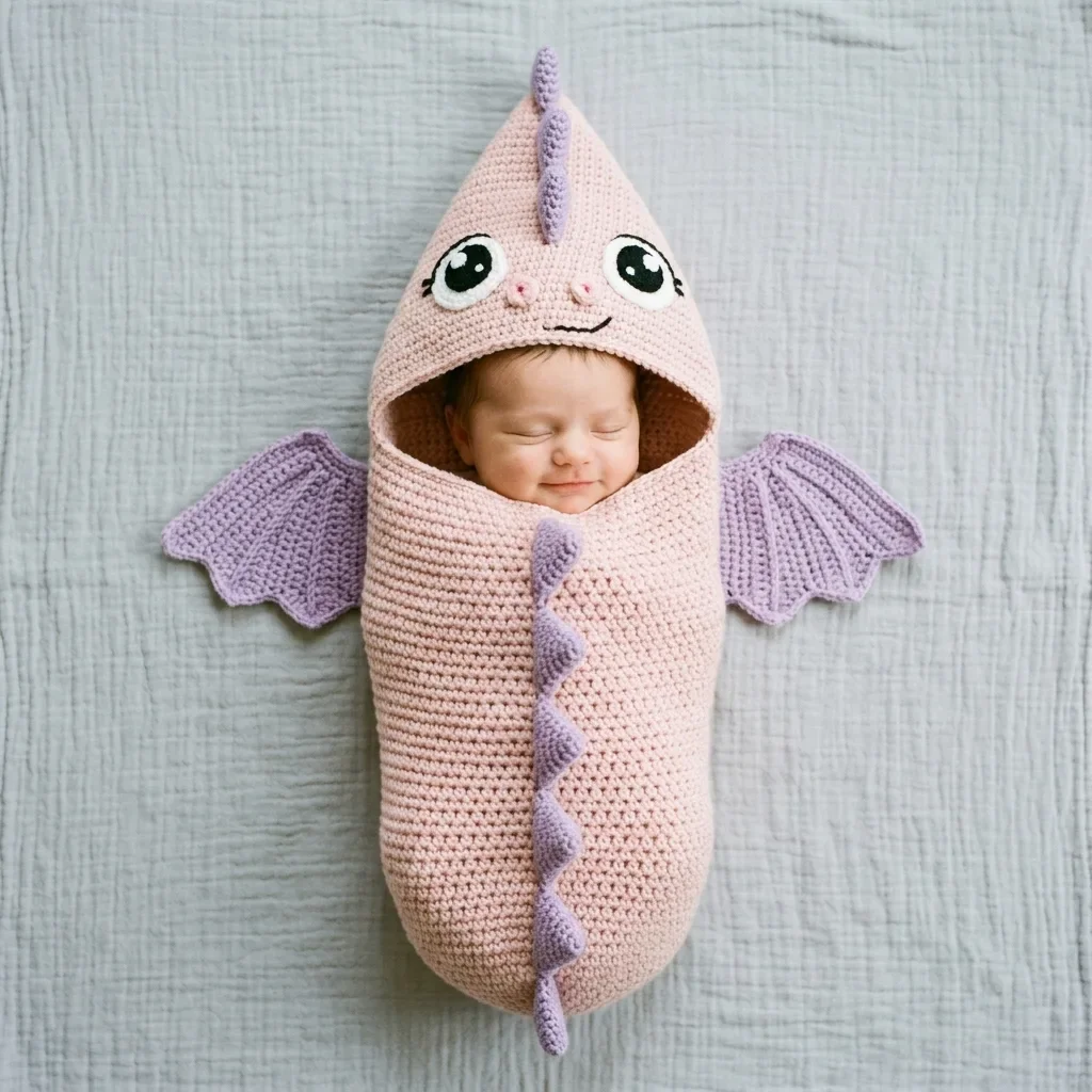 Pink Dragon Baby Swaddle Blanket Free Crochet Pattern