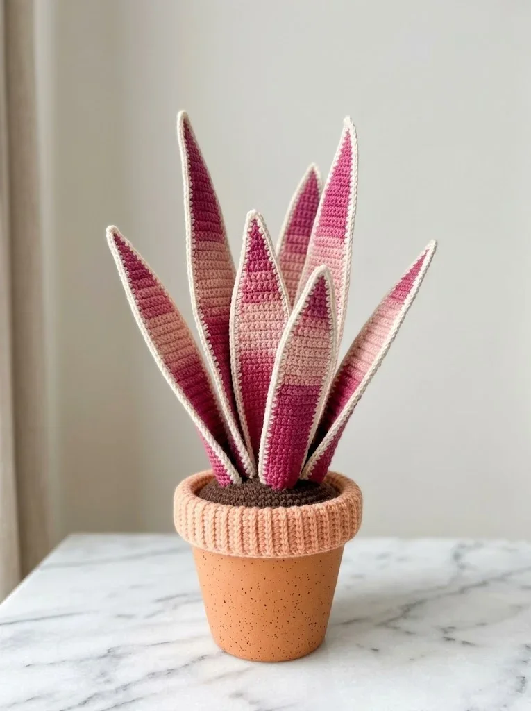 Pink Ombre Snake Plant Amigurumi Free Crochet Pattern