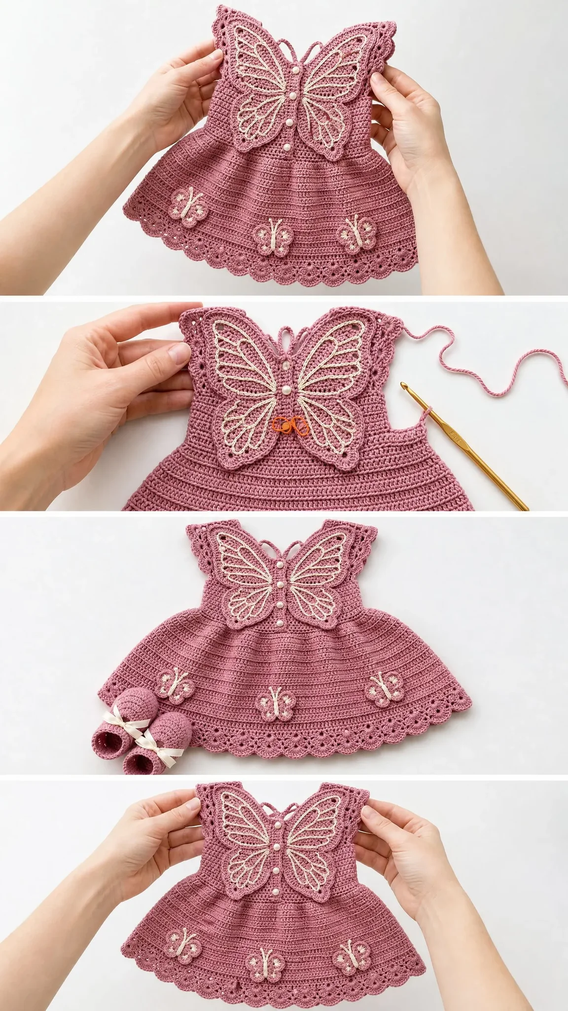 Pink Rose Butterfly Baby Dress Free Crochet Pattern