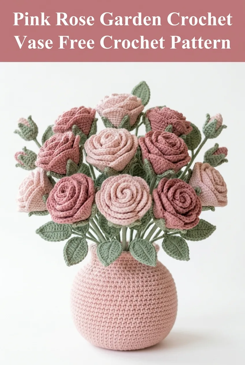 Pink Rose Garden Crochet Vase Free Crochet Pattern