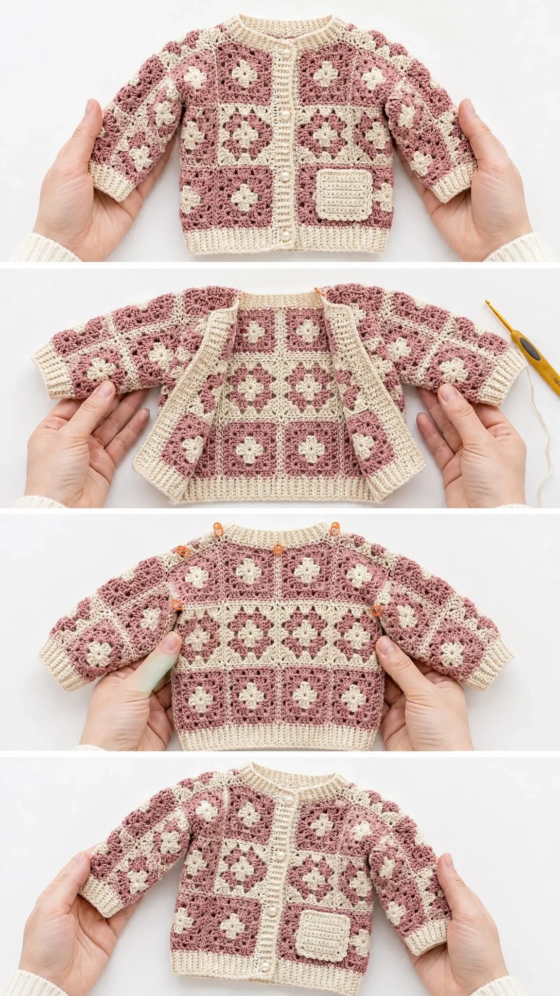 Pink Rose Granny Square Baby Cardigan Free Crochet Pattern