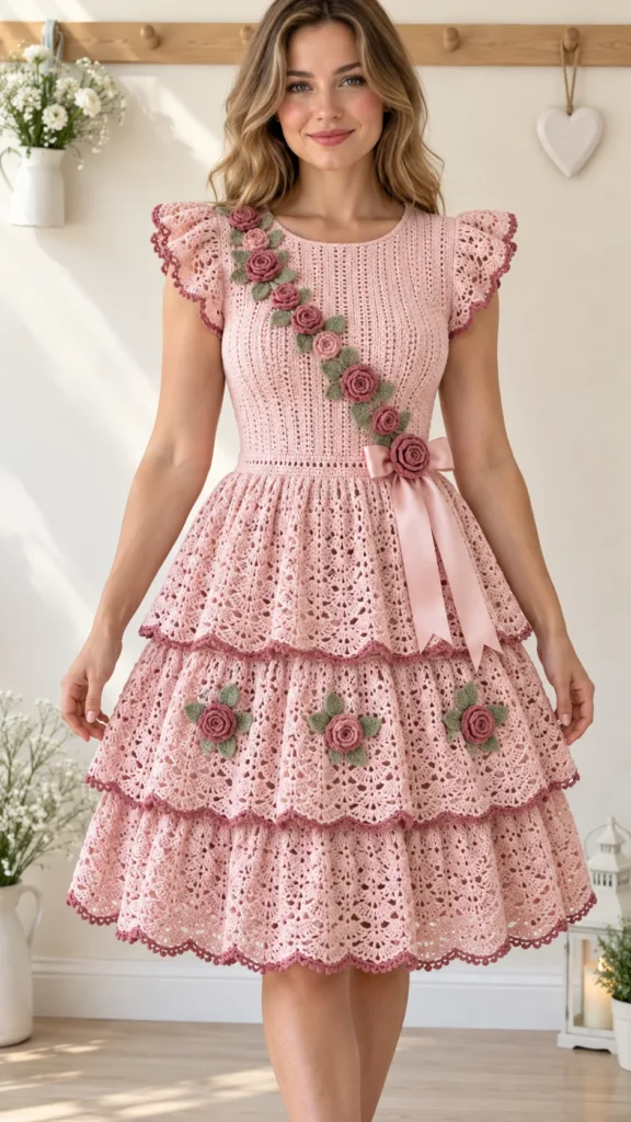 Pink Rose Tiered Dress Crochet Pattern