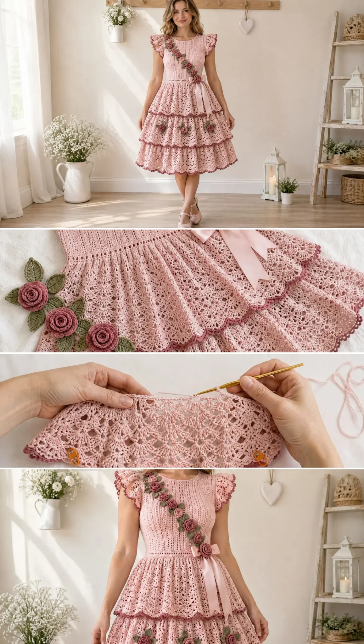 Pink Rose Tiered Dress Crochet Pattern