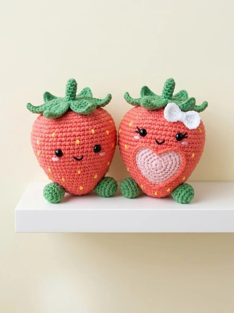 Pink Strawberry Couple Amigurumi Free Crochet Pattern