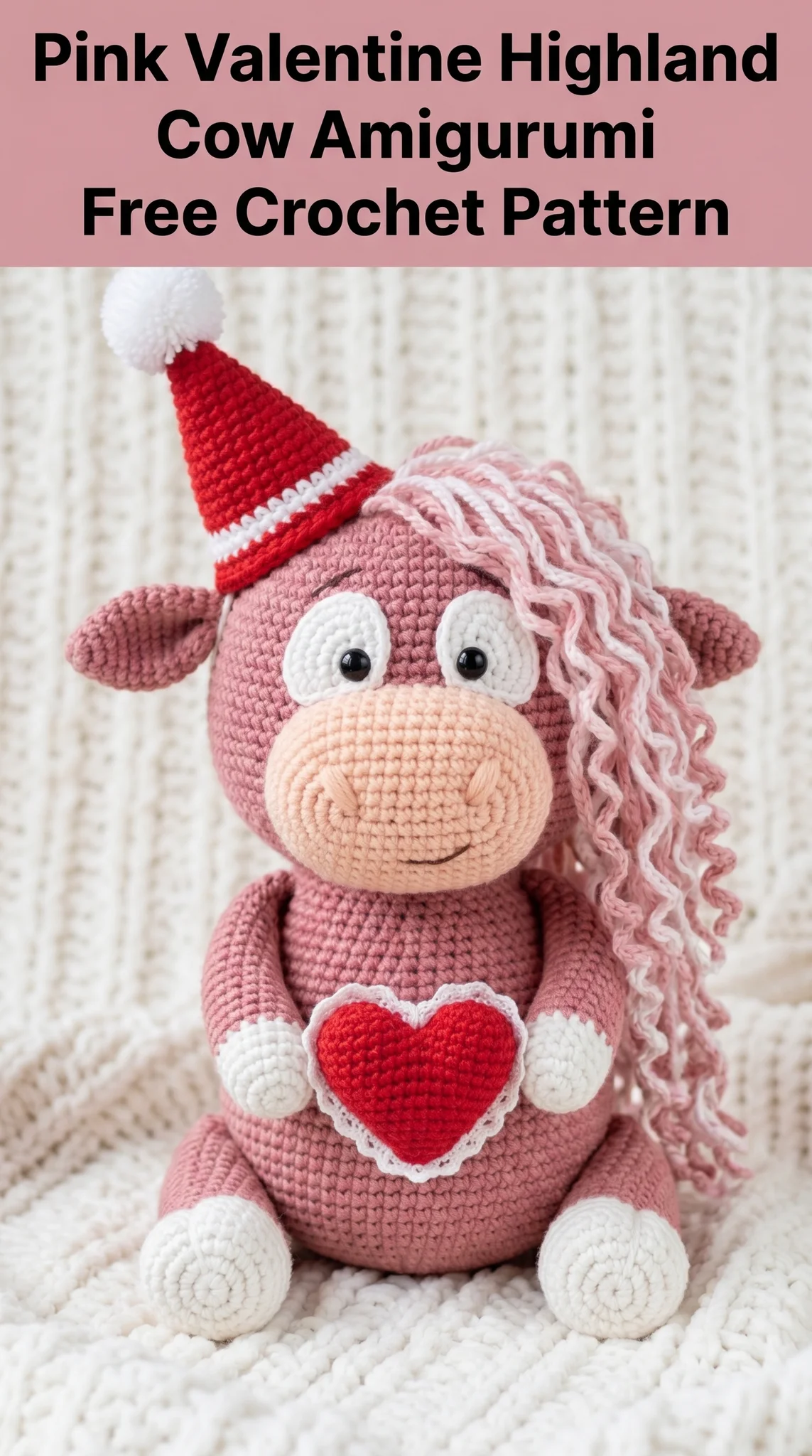 Pink Valentine Highland Cow Amigurumi Free Crochet Pattern