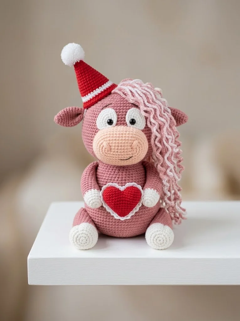 Pink Valentine Highland Cow Amigurumi Free Crochet Pattern