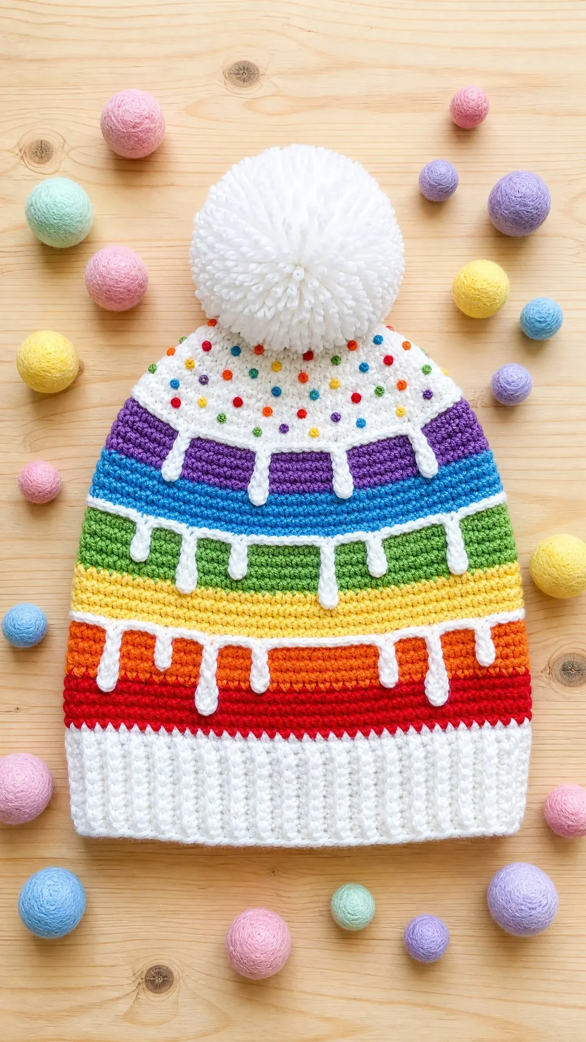 Rainbow Drip Cake Beanie Free Crochet Pattern