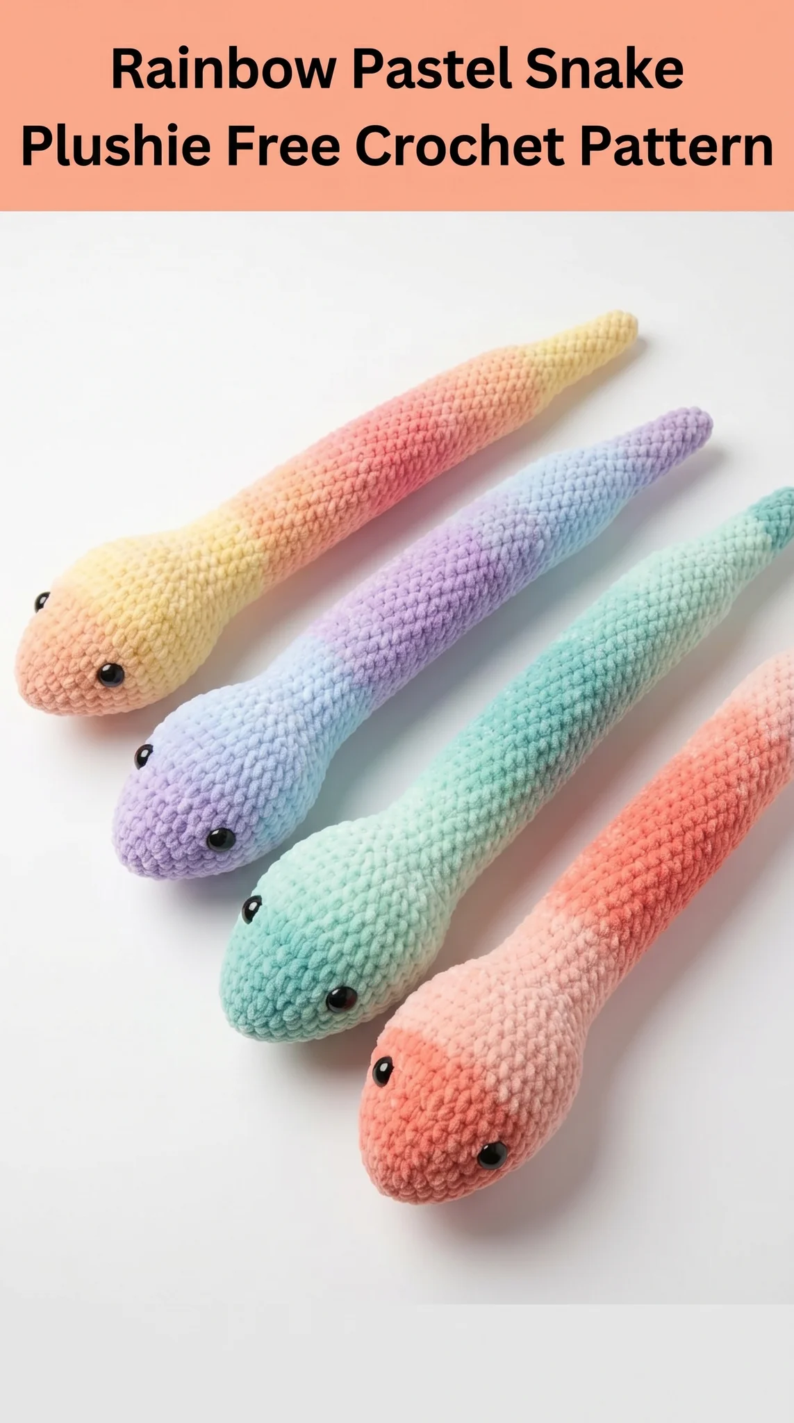 Rainbow Pastel Snake Plushie Free Crochet Pattern