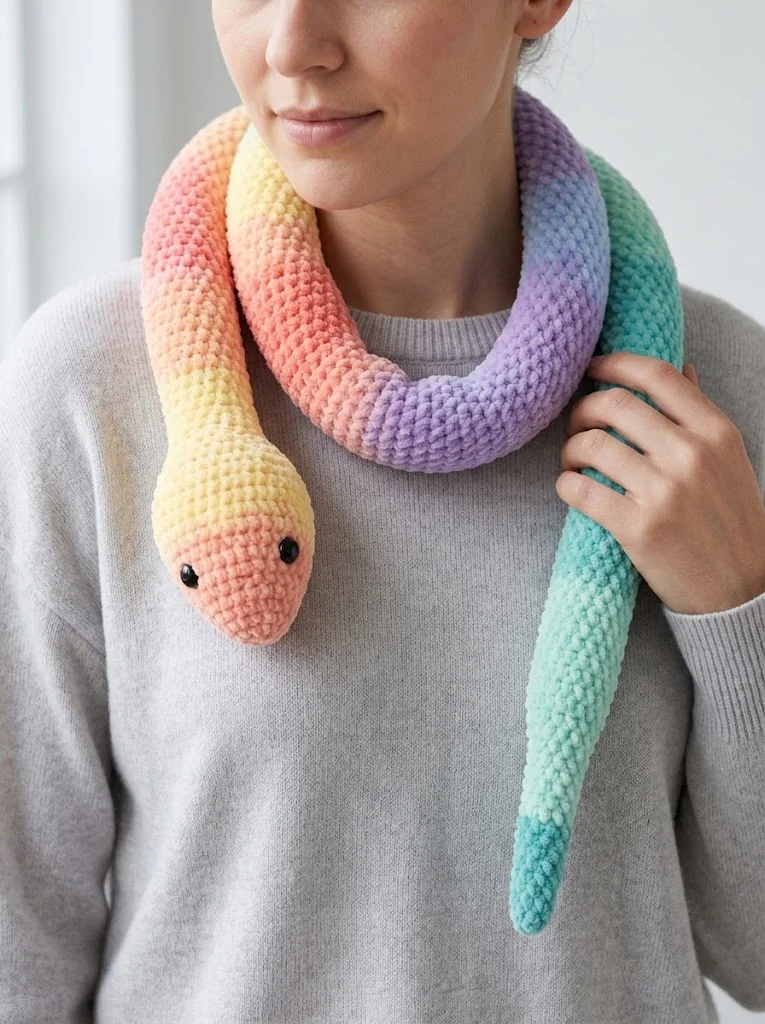 Rainbow Pastel Snake Plushie Free Crochet Pattern