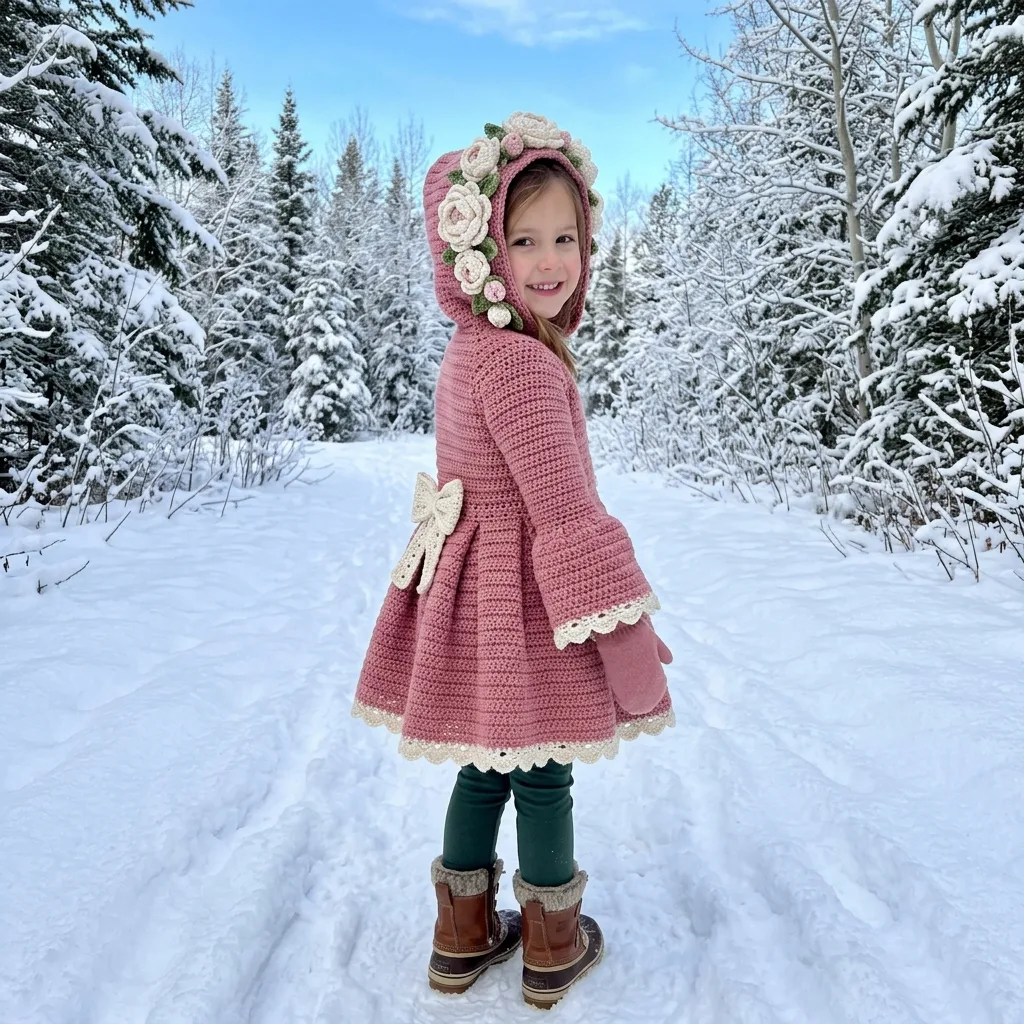 Rose Garden Pink Hooded Coat Free Crochet Pattern