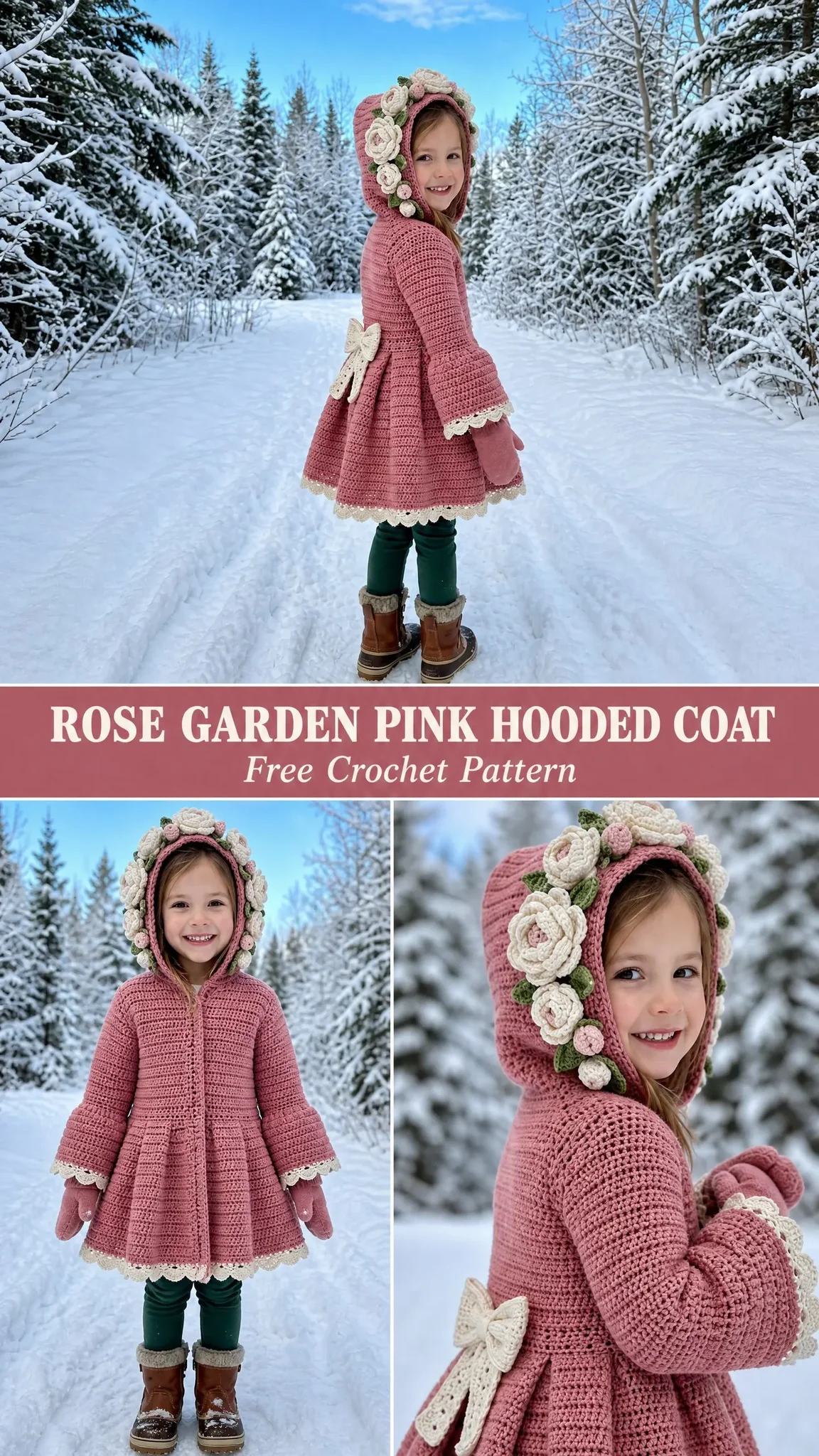 Rose Garden Pink Hooded Coat Free Crochet Pattern