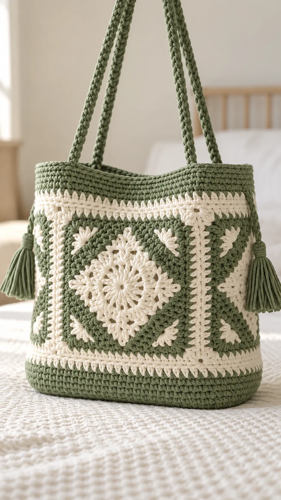 Sage Diamond Granny Tote Crochet Pattern
