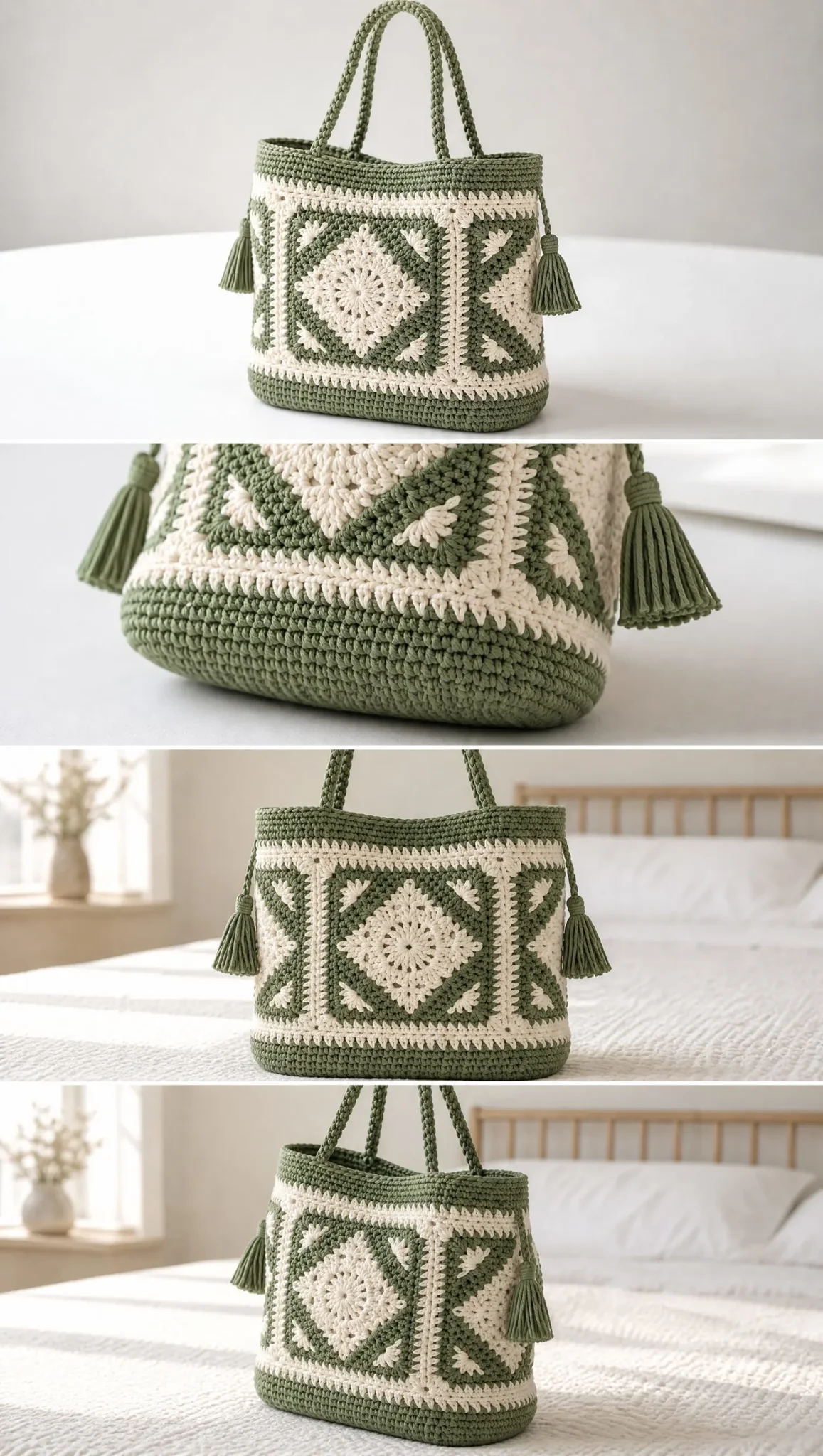 Sage Diamond Granny Tote Crochet Pattern