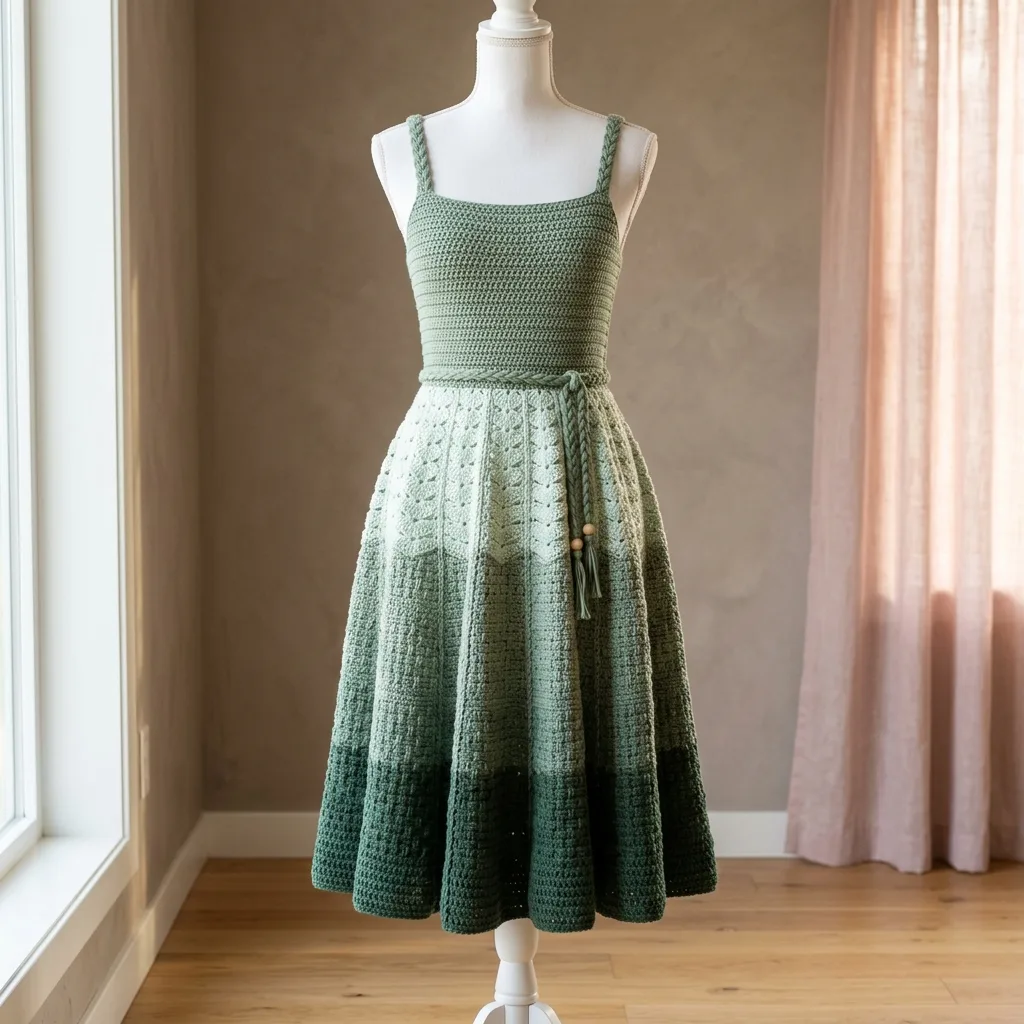 Sage Green Boho Crochet Sundress Free Pattern