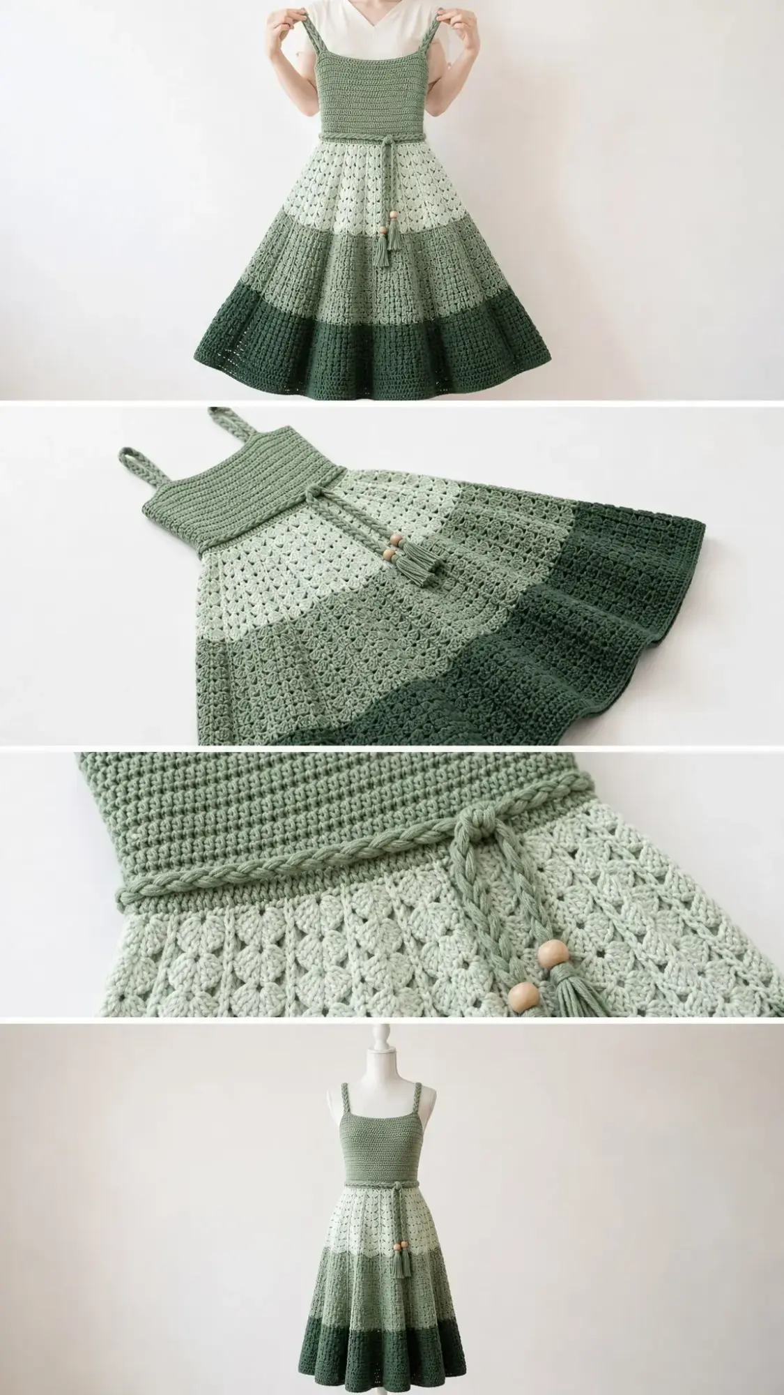 Sage Green Boho Crochet Sundress Free Pattern