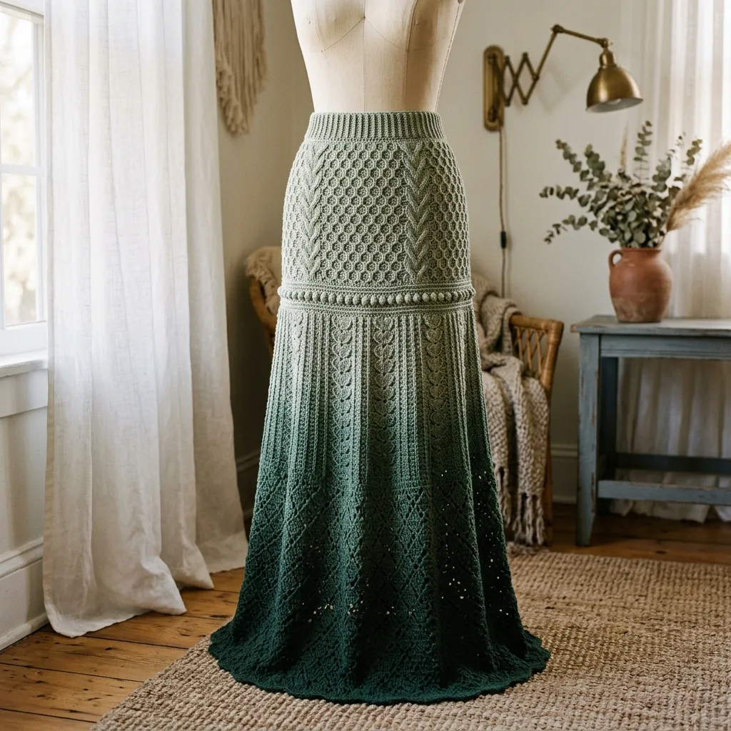 Sage Green Botanical Lace Maxi Skirt Free Crochet Pattern