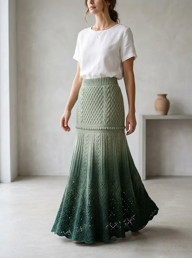 Sage Green Botanical Lace Maxi Skirt Free Crochet Pattern