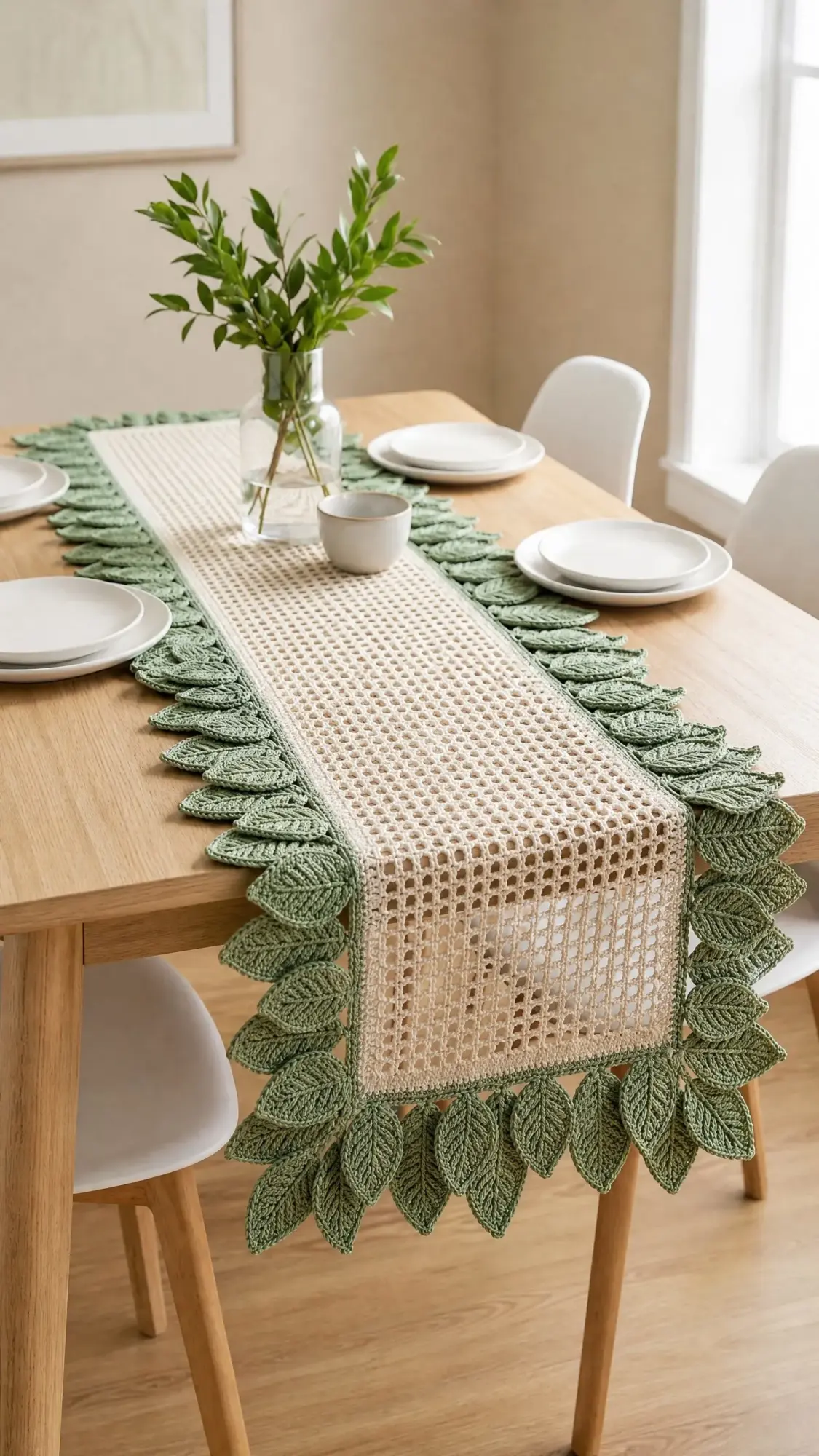 Sage Green Botanical Leaf Table Runner Free Crochet Pattern