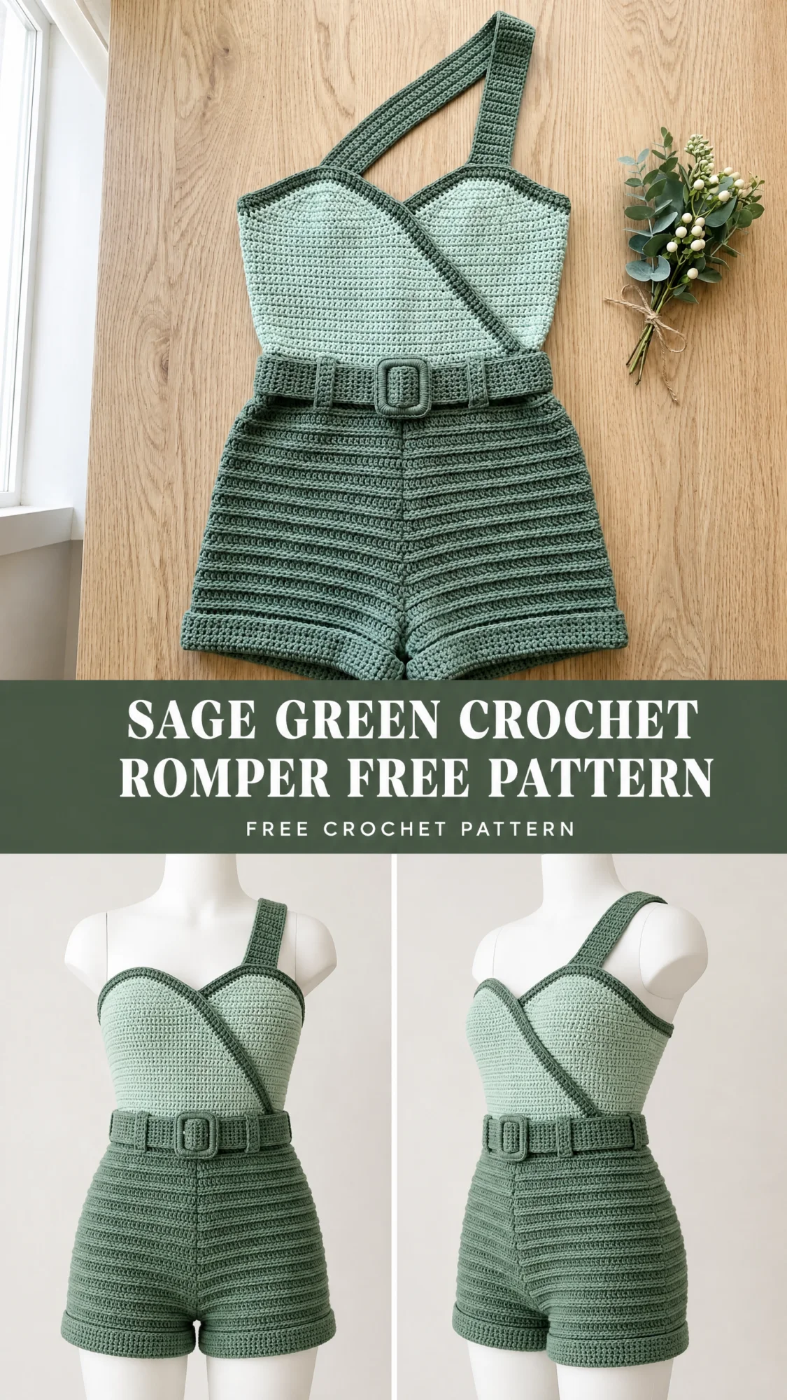 Sage Green Crochet Romper Free Pattern