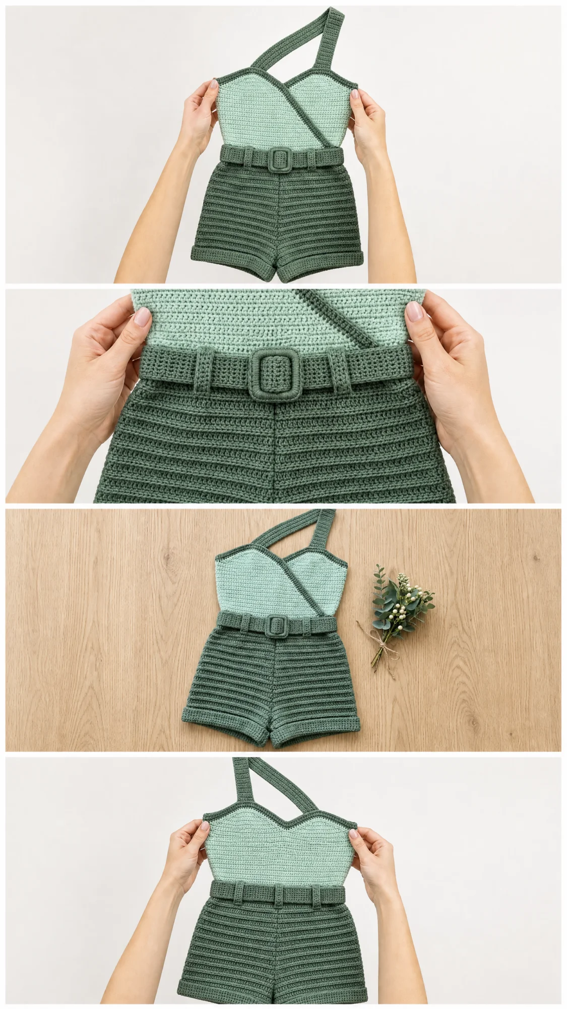 Sage Green Crochet Romper Free Pattern