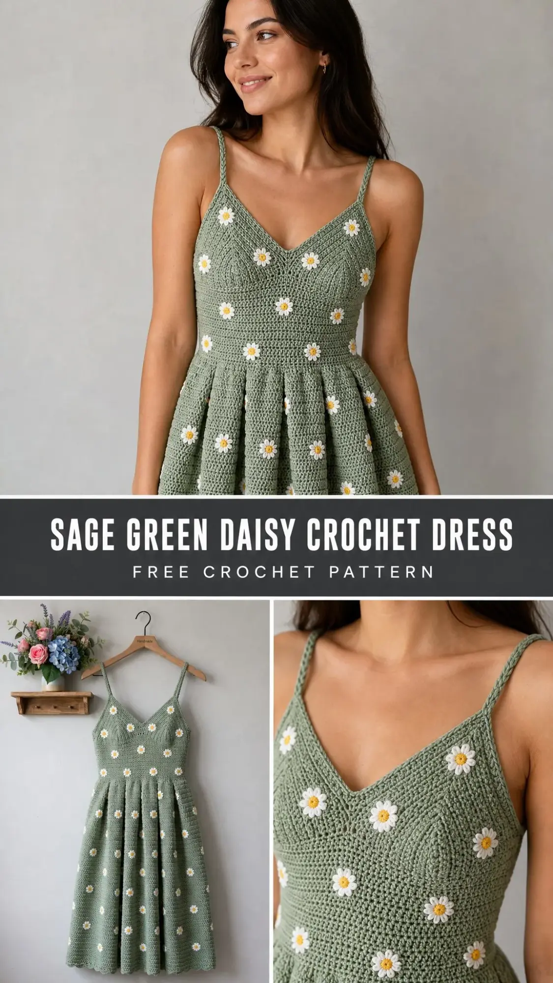 Sage Green Daisy Crochet Dress Free Crochet Pattern