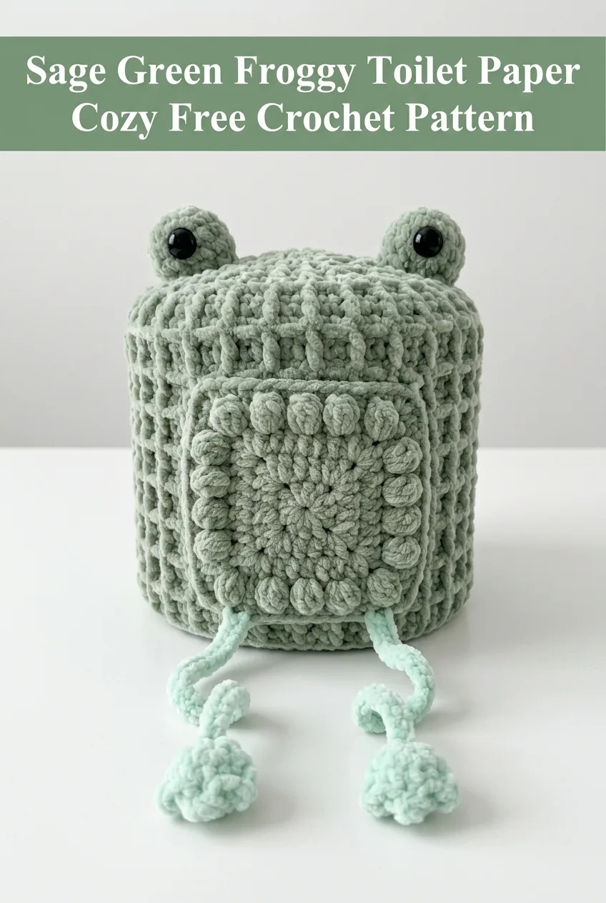 Sage Green Froggy Toilet Paper Cozy Free Crochet Pattern