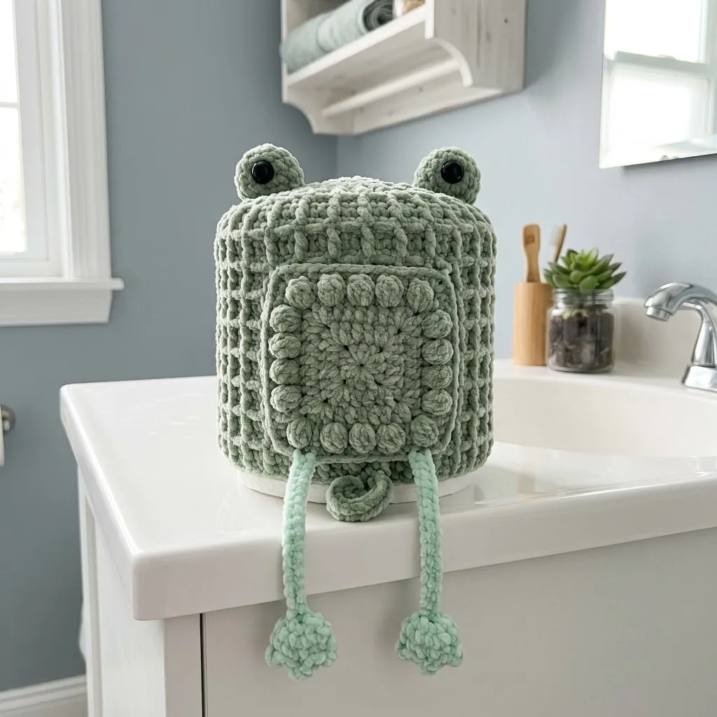 Sage Green Froggy Toilet Paper Cozy Free Crochet Pattern