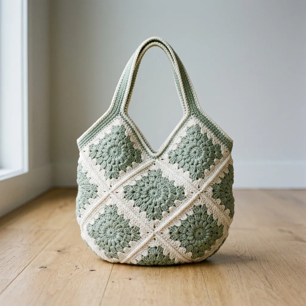 Sage Green Granny Square Hobo Bag Free Crochet Pattern