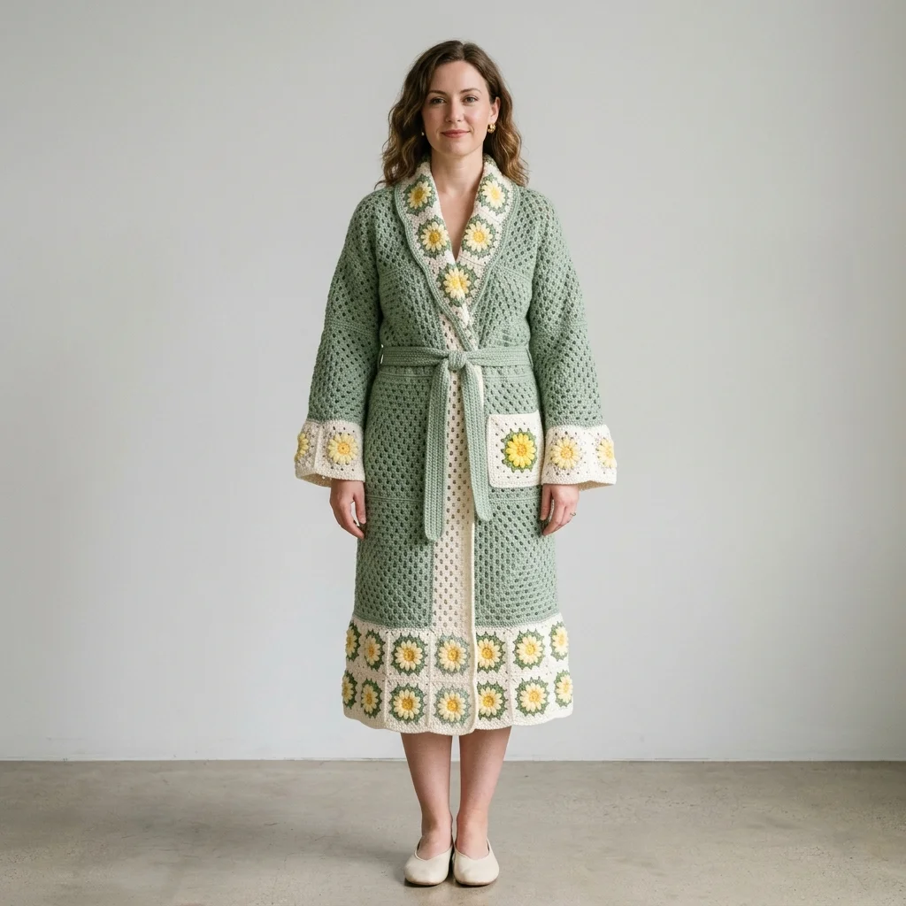 Sage Green Meadow Crochet Robe Free Pattern
