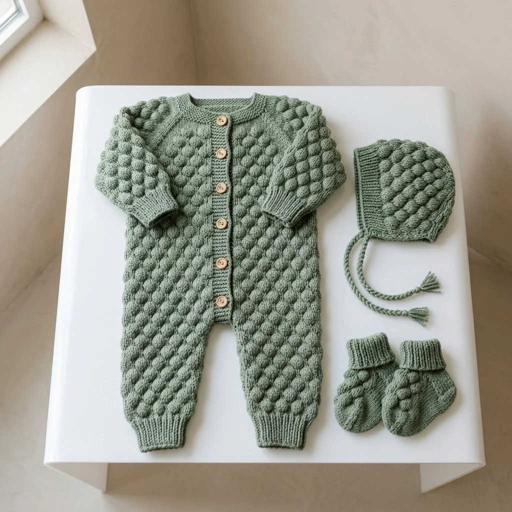 Sage Green Textured Baby Outfit Set Free Crochet Pattern