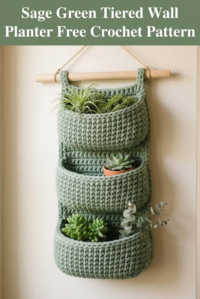 Sage Green Tiered Wall Planter Free Crochet Pattern