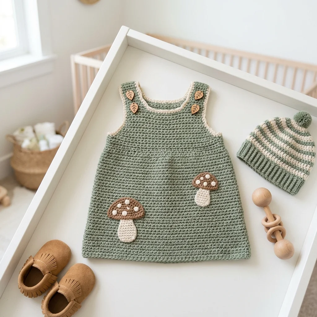 Sage Green Woodland Baby Dress Free Crochet Pattern