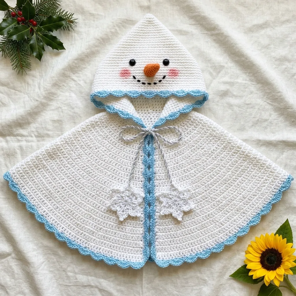 Snowman Hooded Poncho Cape Free Crochet Pattern