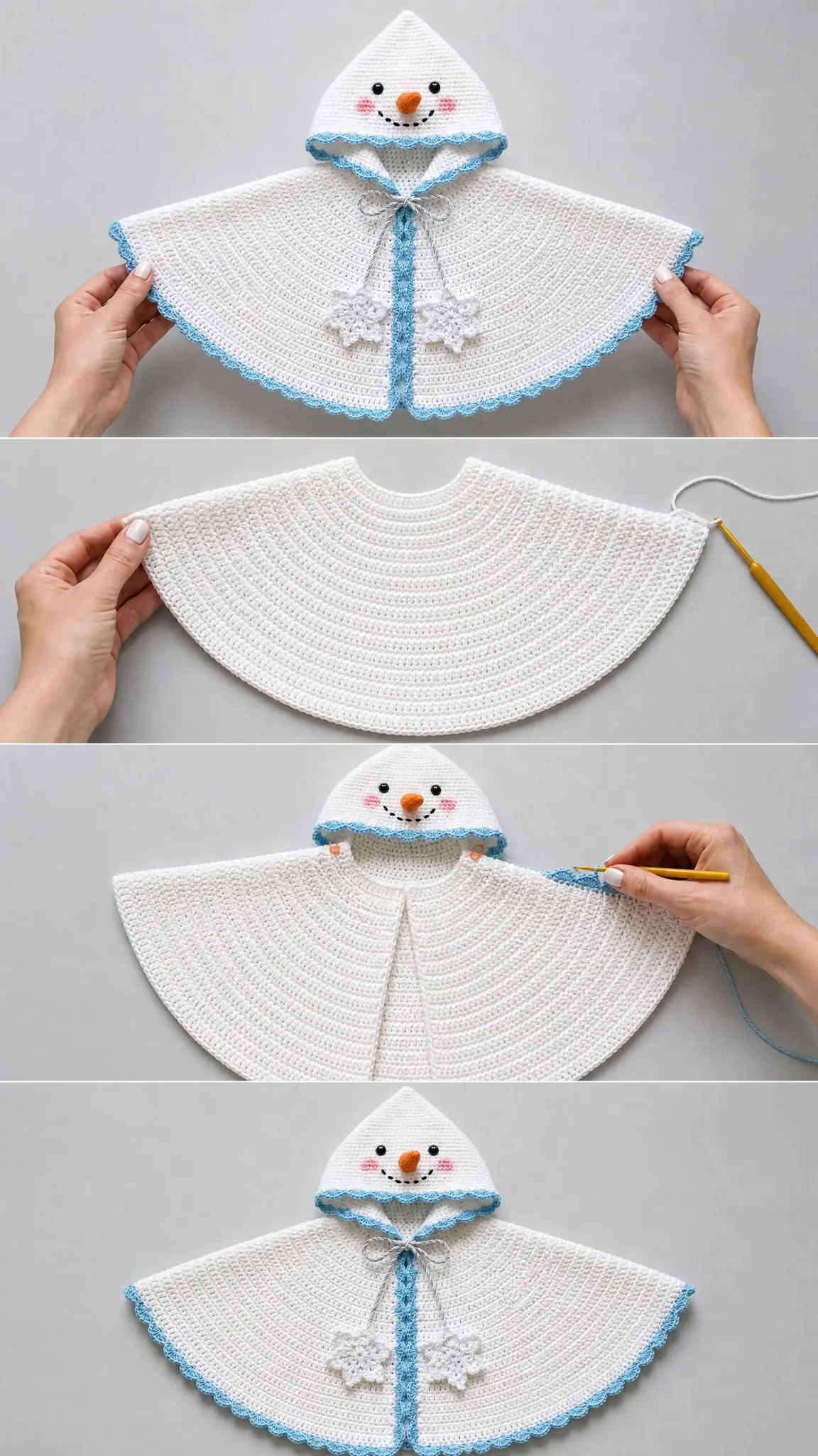 Snowman Hooded Poncho Cape Free Crochet Pattern