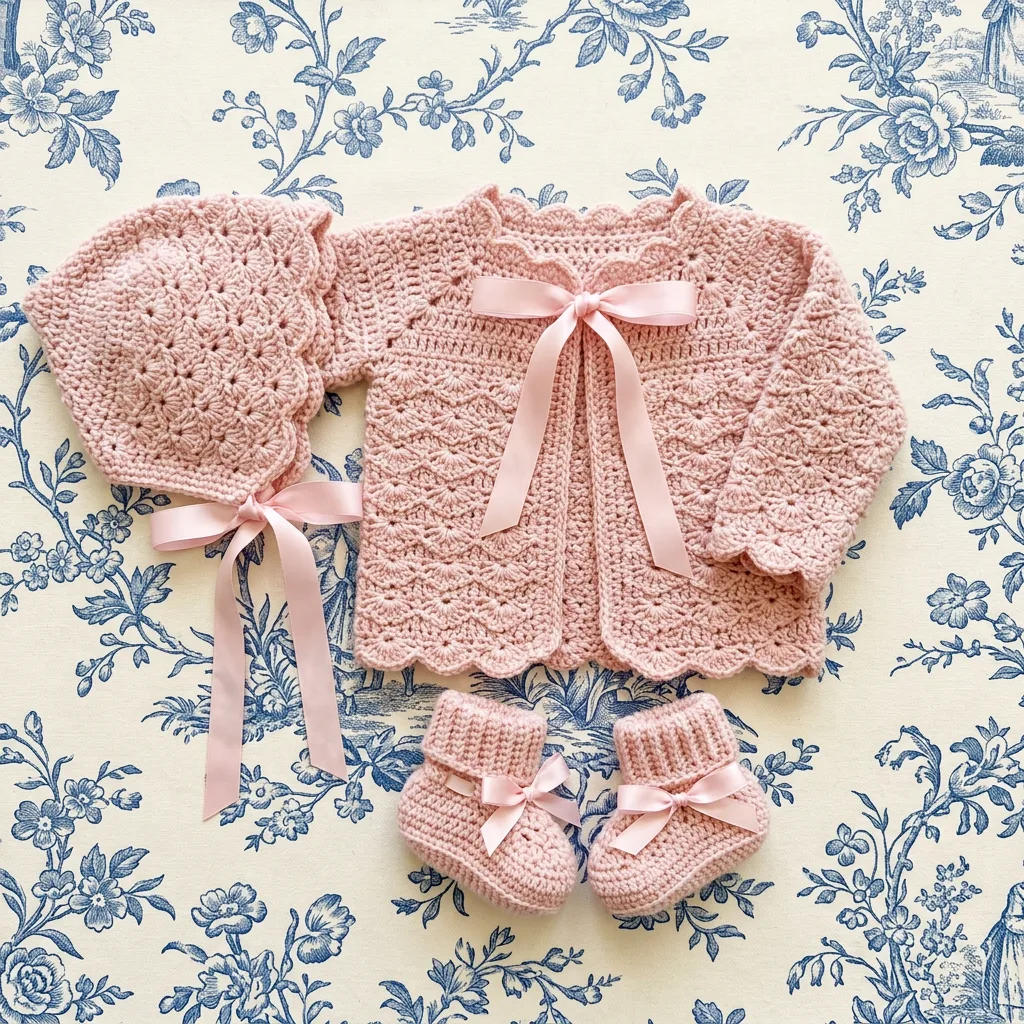 Soft Pink Shell Stitch Baby Set Free Crochet Pattern