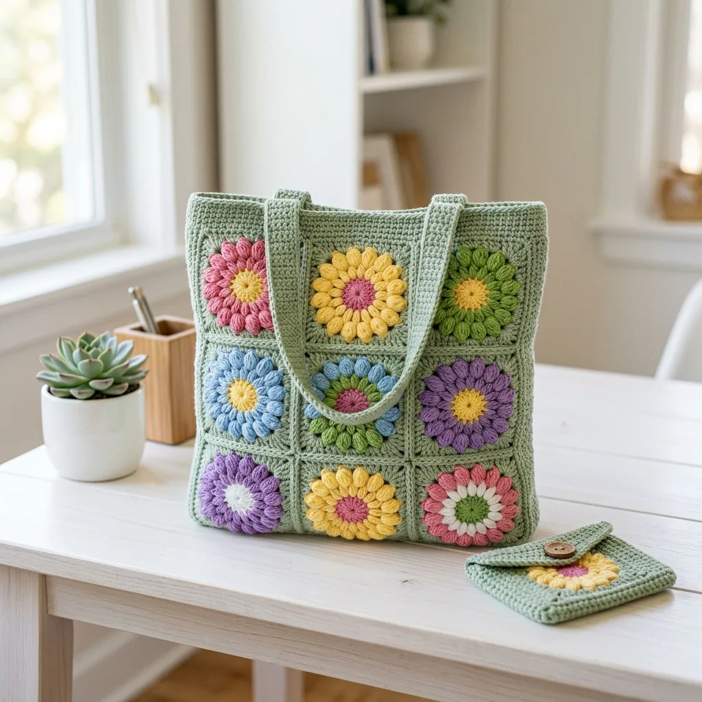Spring Garden Granny Square Bag Free Crochet Pattern