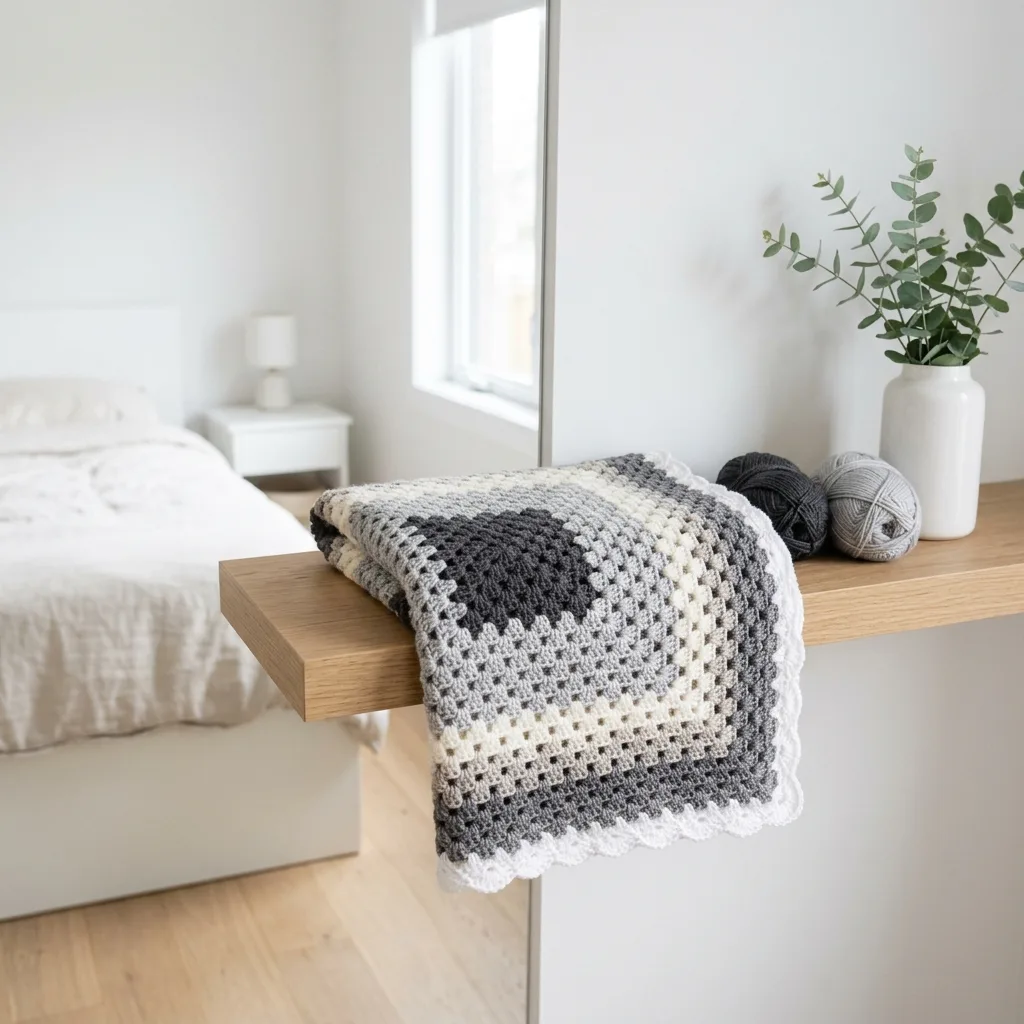 Stormy Gray Neutral Granny Square Blanket Free Crochet Pattern