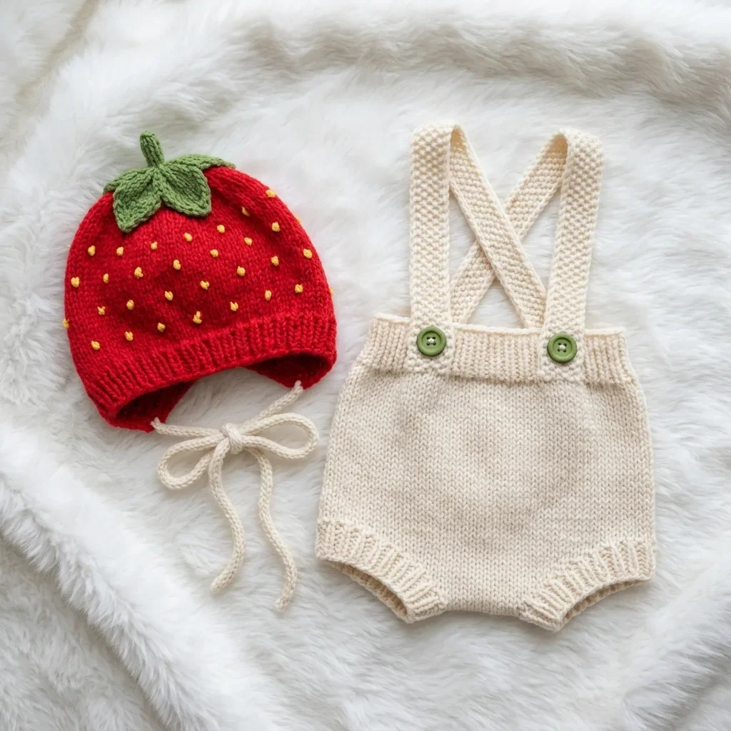 Strawberry Baby Bonnet and Romper Free Crochet Pattern