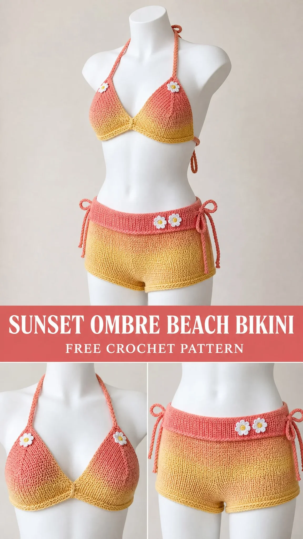 Sunset Ombre Beach Bikini Free Crochet Pattern