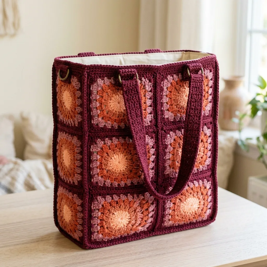 Sunset Ombre Granny Square Tote Free Crochet Pattern