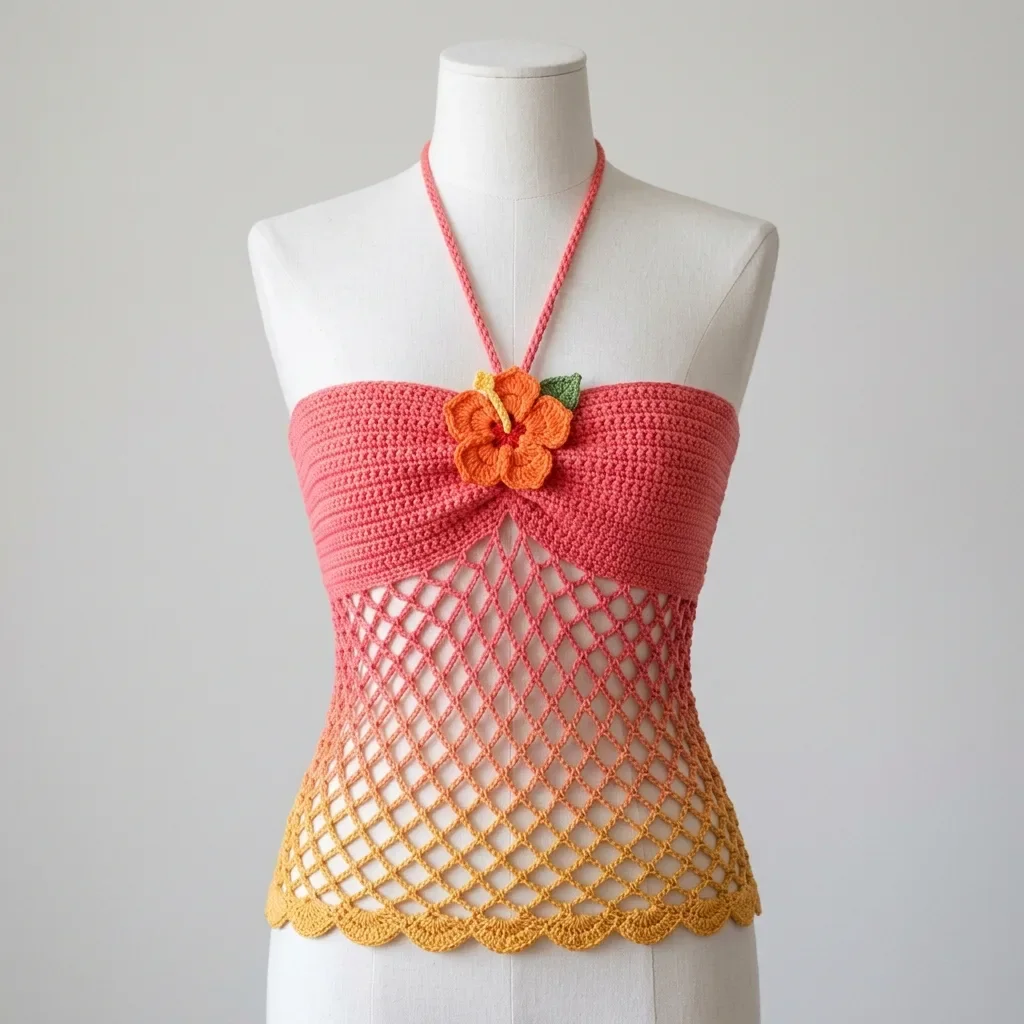 Sunset Ombre Mesh Halter Top Free Crochet Pattern