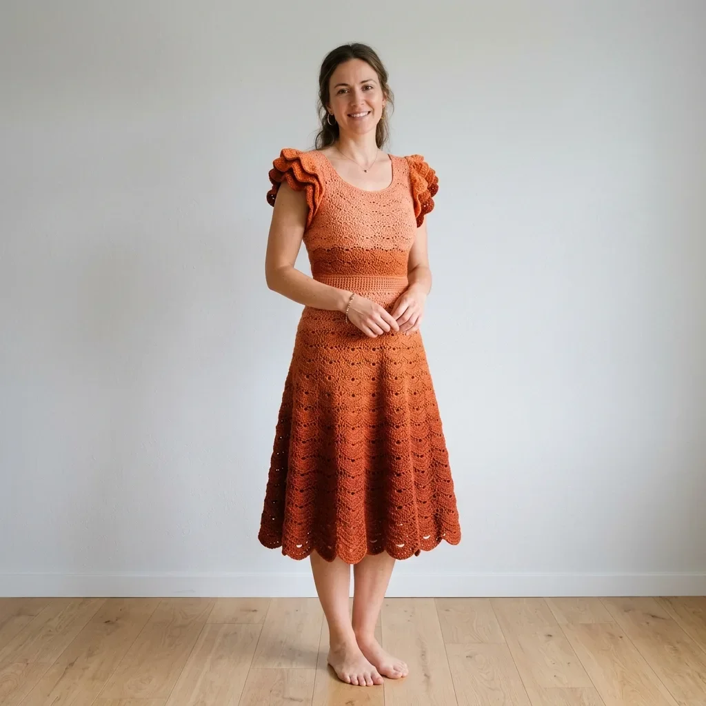Sunset Orange Ruffle Crochet Dress Free Crochet Pattern
