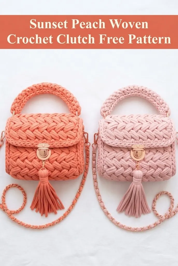 Sunset Peach Woven Crochet Clutch Free Pattern