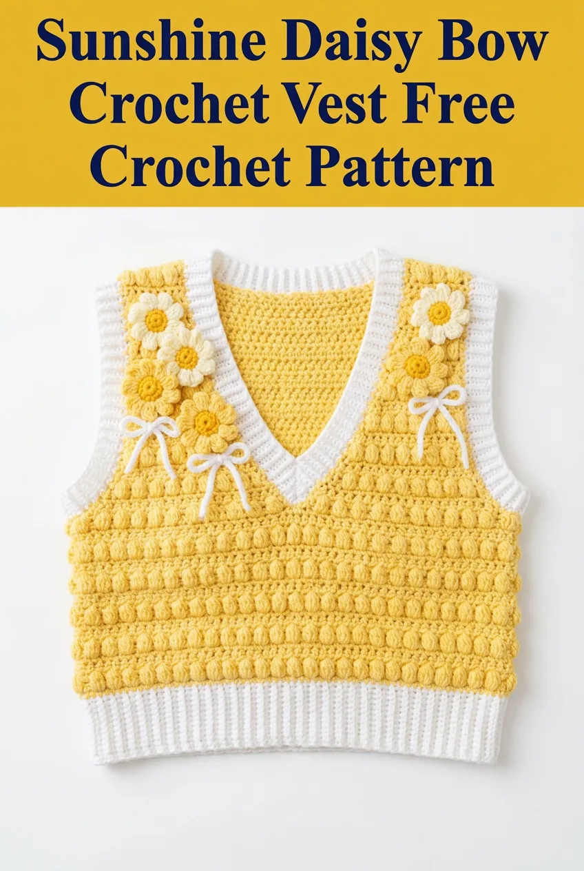Sunshine Daisy Bow Crochet Vest Free Crochet Pattern