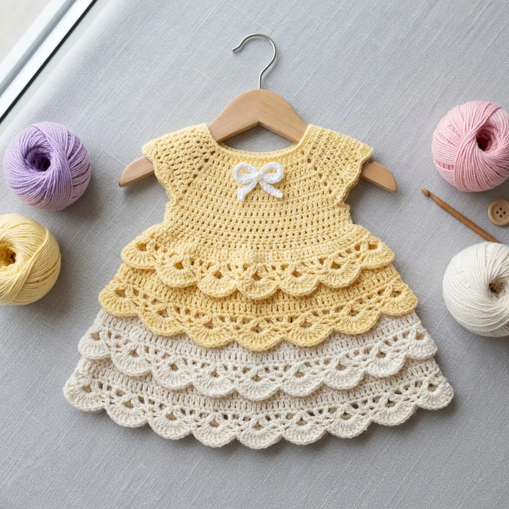 Sunshine Lemon Tiered Baby Dress Free Crochet Pattern