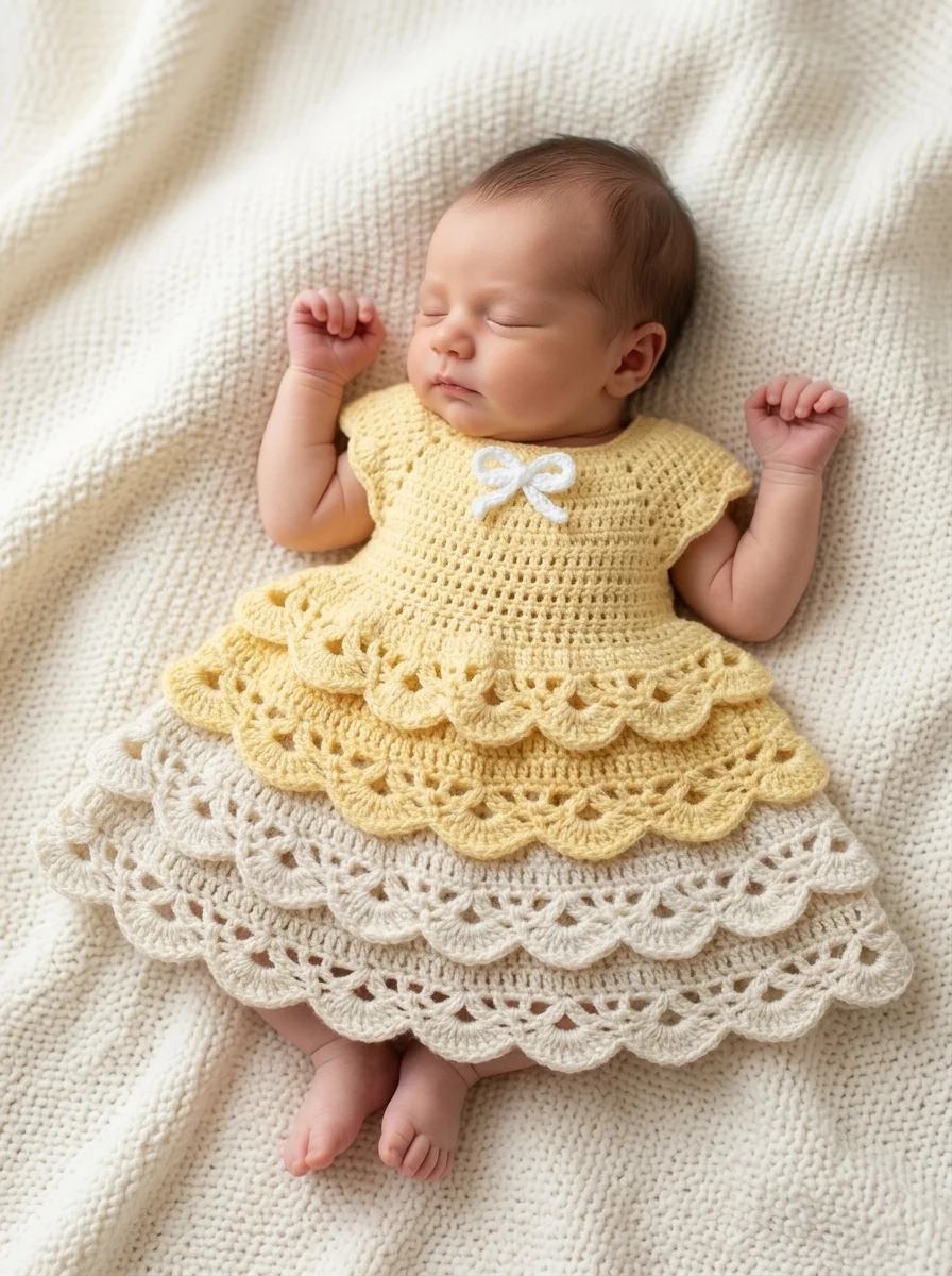 Sunshine Lemon Tiered Baby Dress Free Crochet Pattern