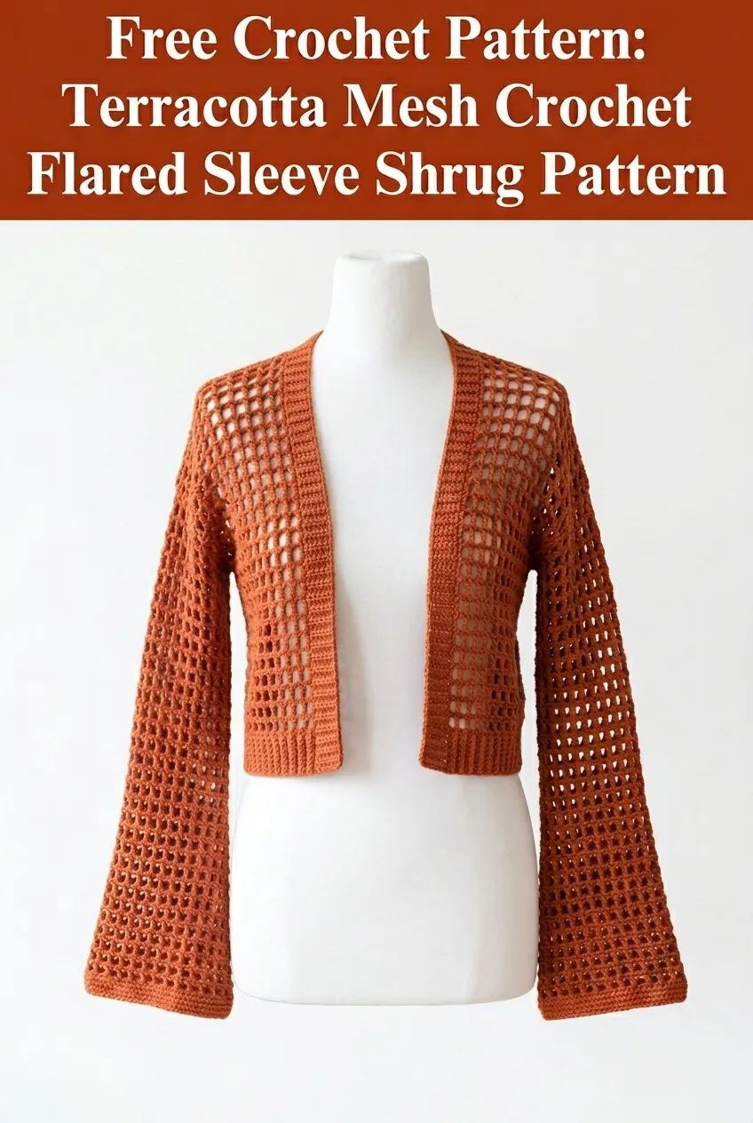 Terracotta Mesh Crochet Flared Sleeve Shrug Pattern