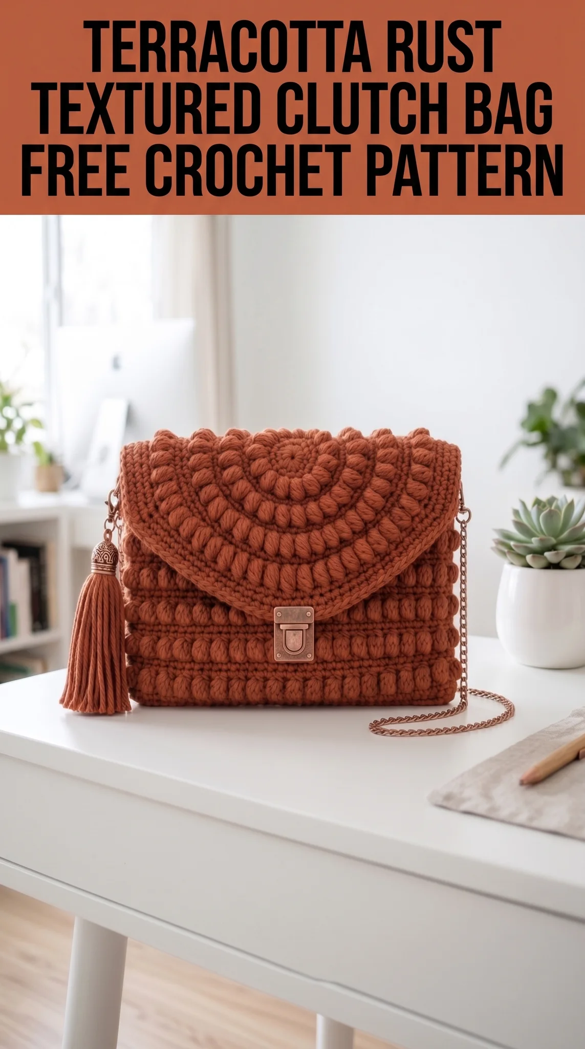 Terracotta Rust Textured Clutch Bag Free Crochet Pattern