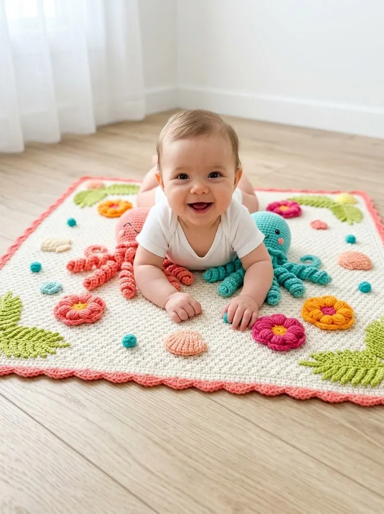 Tropical Octopus Baby Blanket Free Crochet Pattern